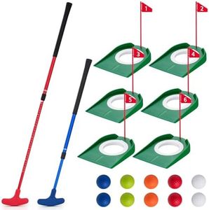 Lenwen Mini Golf Putting Set Including 2 Pcs Golf Putter Adjustable Length 2 Way for Right or Left Handed Golfers 10 Practice Golf Balls 6 Golf Putting Cup with Flags for Kids Indoor Outdoor Training