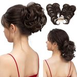 SARLA Messy Bun Hair Piece Side Comb Clip in Synthetic Hair Bun Hairpiece for Women Dark Brown Short Curly Wavy Versatile Adjustable Styles Easy Hair pieces