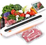 Vacuum Sealer Machine, Food Vacuum Sealer, Automatic Food Sealer Machine, Smart Food Packer Equipped with Vacuum 10 Bags and Starter Kit Dry Moist Sealing Modes for Food Preservation (White)