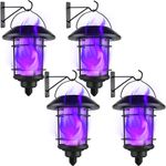 Dynaming Solar Purple Flame Wall Lanterns, Outdoor Halloween Hanging Lights, Flickering Flame LED Auto On/Off Wall Mounted Sconce Lights with Hooks, Waterproof for Garage Stair Patio Porch, 4 Pack