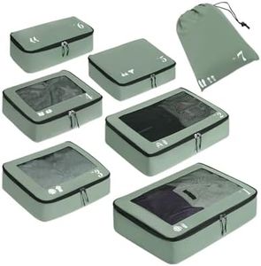 ECOHUB Packing Cubes 7 Set Tear-Resistant Packing Cubes Travel Organizer with ID Tag for Carry On Luggage Machine Washable Suitcase Organizer Bags Travel Cubes(Green)