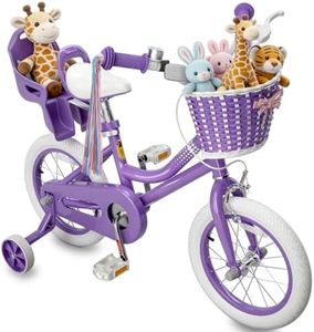 KORIMEFA Girls Bikes Ages 2-7 with Training Wheels 12 14 16 Inch, Toddler Bicycle with Streamers, Basket and Doll Seat, Coaster Brake, Birthday Gift
