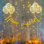 Party Propz Happy Birthday Decoration Items - Happy Birthday Banner (Cardstock) | Gold Confetti Balloons With Led Light | Birthday Decoration Items For Husband | Golden Theme Birthday Decoration Kit