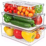 IVODEELA 7 Pack Fridge Storage Containers with Lids,Clear Fridge Food Storage Boxes with Drain Tray,Stackable Fridge Organiser,Plastic Refrigerator Storage Bins Set for Kitchen,Pantry,Cabinet