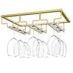 Nuovoware Wine Glass Rack, Wine Glass Hanger Rack Under Cabinet Stemware Wine Glass Holder Storage Hanger for Bar Kitchen Cabinet (3 Rows) - Gold