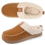 LongBay Women's Faux Wool Slippers, Sherpa Memory Foam Fluffy Moccasin with Soft Plush Fleece Lining Slip-On for Indoor Outdoor Use (7-8 UK, Camel)