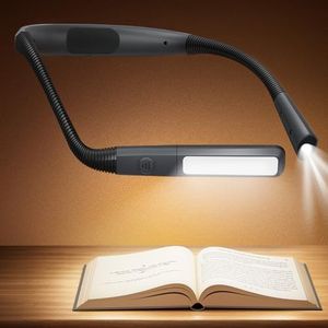 Glocusent Book Light, 100Hrs Long Lasting Rechargeable Reading Light, 5 Colors & Stepless Dimming Neck Light - Perfect Book Light for Reading in Bed, Knitting, Book Lovers Gifts
