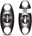 C CIGARLOONG CIGARLOONG Cigar Cutter Stainless Steel Double Cut Blade Cigar Scissors with Portable Folding Multi-Function(Black)