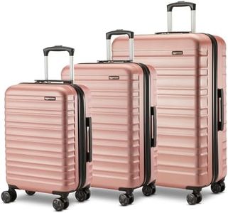 Amazon Basics 3-Piece Hardshell Suitcases Set (21", 26", 30"), Expandable For Up to 25% More Space, With Scratch-Resistant Finish, Four Multi-Directional Wheels, Rose Gold