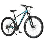 FitTrip Vyper RS 29T | Al Alloy 6061 Frame w/Smooth-Weld Finish | 24 SPD Shimano Gearset | Logan Hydraulic Disk Brakes | 120MM Hydraulic Suspension | KMC Chain | (Black-Aqua)