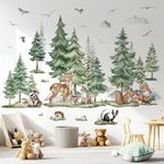 decalmile Large Pine Tree Mountain Wall Decals Woodland Animal Deer Fox Wall Stickers Kids Boys Bedroom Playroom Wall Decor