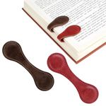 2 Pcs Magnetic Leather Bookmarks Personalized Magnetic Leather Bookmarks, Double-Sided Magnetic Bookmarks, PU Leather Page Markers (Brown+Red)