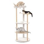 PAWZ Road Cat Tree for Indoor Cats, 5-Levels Cat Tower for Large Cats, Modern Cat Furniture Wood Cat Trees with Scratching Posts, Beige