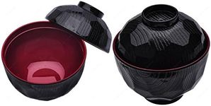 JapanBargain 1904x2, Set of 2 Miso Soup Bowl with Lid Japanese Rice Bowl Traditional Plastic Lacquered Black and Red Bowl Made in Japan