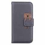 iPhone SE 2022 Case, iPhone SE 2020 Case, iPhone 7/ 8 Case, Protective PU Leather Flip Wallet Cute Case for Women Girls with [Kickstand ] [Magnetic Clasp] [Card Holder] [Animal Pattern], Gray & Bear