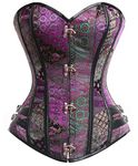 Charmian Women's Steampunk Gothic Brocade Steel Boned Bustier Corset with Buckle, Purple, 4X-Large