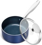 MICHELANGELO 1 Quart Saucepan with Lid, Nonstick Ceramic Sauce Pan with Stainless Steel Handle, 1 Qt Saucepan with Lid Oven Safe, Blue