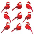 BANBERRY DESIGNS Cardinal Clip-On Christmas Tree Ornaments - Set of 9 Red Cardinals with Santa Hats and Metal Clips Attached - Small Artificial Birds for Crafts - Approx. 3 Inches Each