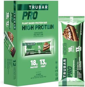 TRUBAR PRO High Protein Plant Based Bar, Pea-nut Job, 18G Protein, 13G Fiber, Gluten Free, Plant Based Protein, Dairy Free, Non GMO, Soy Free, No Sugar Alcohols, Vegan Protein Bars, 12ct