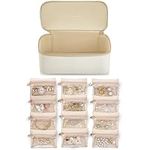 Vlando Travel Jewelry Case,Jewelry Box with 12 Velvet Jewelry Pouch Jewelry Travel Organizer for Women Girl Jewelry Case Necklace Rings Earrings Bags Wedding Gifts (White)