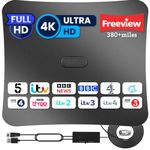 TV Aerial Indoor - Digital Freeview TV Aerial 380 Miles Range & 360° Reception, TV Antenna Support 4K 1080P HDTV & 16.4 ft Coax Cable