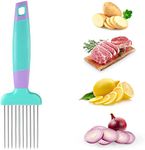 YANCI® Stainless Steel Onion Holder for Slicing, Food Slice Assistant Slicer Odour Eliminator, Meat Slicer Potato Tomato Cutting Steak Needles Tool Kitchen Gadgets (Blue)