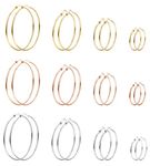 Milacolato 12 Pairs Large Gold Hoop Earrings for Women Girls Hypoallergenic Stainless Steel Hoop Earrings Set Lightweight Thin Round Big Silver Dangle Loop Earrings (30/40/50/60mm)