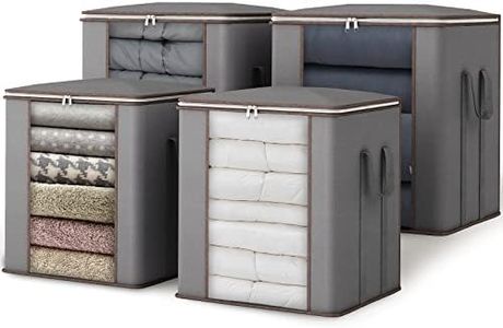 Fixwal 4pcs Large Blanket Bags 120L King Foldable Comforters Storage Bags, Extra Large Organizers for Blankets, Clothes, Pillows, Quilts, Bedding with Thick Fabric Reinforced Handles, Grey