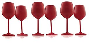 NJ Red Wine Glasses, Shatter Proof Red Coated Steel Unbreakable Wine Glass Goblets, Gift for Men and Women, Party Supplies - 350 ml: Set of 6 Pcs