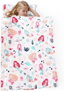 PHF Mermaid Toddler Nap Mat Set, with Removable Pillow for Toddler Girls, Soft and Lightweight for Daycare, Preschool, Travel, Kindergarten Sleeping Bag, Fits Ages 3-6 Years, Mermaid