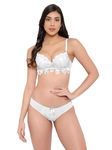 Brachy Women Elegant Lace Push Up Bra Panty Set Bridal Set Underwired Lingerie Set for Women Solid Padded Set Honeymoon Bikini Set White