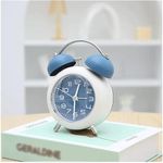 MANAKI ENTERPRISE Alloy Steel, Glass Twin Bell Edition Vintage Look With Night Led Display Table Alarm Digital Clock, Home Decor, Size :12X10X6 Cm, Small (Blue)