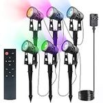 Arotelicht 6pcs Garden Spike Lights, IP65 Waterproof LED RGB+Warm White Color Changing COB Landscape Spotlight Mains Powered, Pathway Lights with Ground Spike, 2100LM 20m Cable for Outdoor Garden