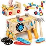 Lehoo Castle Wooden Kids Tool Set - 29 Pcs Wooden Montessori Toys for 2 3 4 Year Old, Educational Role Play Construction Toys Tool Box Bench for Toddler Boys Girls