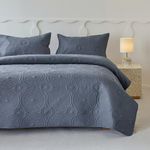 Simple&Opulence Quilted Bedspreads King Size-3 Pcs Soft Reversible Microfiber Bed Spread Coverlet,Floral Embossed Bed Throw Set with 2 Pillowcases for Bedroom Decor,240x260cm,Blue Grey