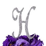 LOVENJOY Gift Box Pack Personalized Letter H Crystal Rhinestone Wedding Engagement Birthday Bridal Shower Metal Cake Decoration Topper Silver (3.3-inch)