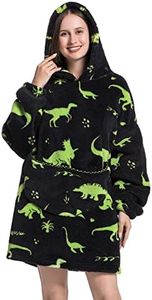 Deserthome Wearable Blanket Hoodie Oversized Hooded Blanket for Adult Women Super Soft Comfortable Warm Flannel Green Dinosaur