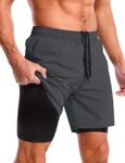 CBlue Men's Outdoor Quick Dry Lightweight Sports Shorts with 2 Zipper Pockets, Breathable Hiking Running Gym Workout Athletic Shorts (in, Alpha, S, Regular, 2IN1 : Charcoal Grey)