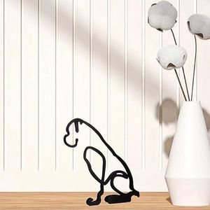 YRHSPORT Dog Minimalist Art Sculpture, Personalized Metal Abstract Metal Line Minimalist Art Crafts Creative Dog Line Drawing Ornaments for Wall, Living Room, Home Office Desk Decoration（Box Dog）