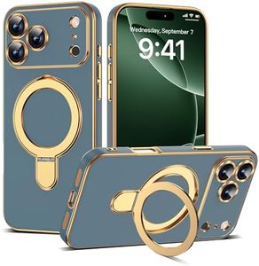 ETPESOK Compatible with iPhone 17 Pro Case with Magnetic Ring Stand [Compatible with Mag-Safe] Full Camera Lens Protector Plating Phone Case for iPhone 17 Pro 6.3", Grey Blue