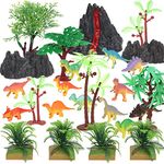 25 Pcs Dinosaur Cake Decorations Mini Dinosaur Figures Plastic Dinosaurs Palm Trees Model Toys Jungle Cupcake Stand Cake Topper Gifts for Boys Party Supplies Craft