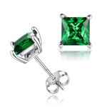 ChicSilver Emerald Earrings for Women May Birthstone Earrings Princess Cut Green Stud Earrings for Women Hypoallergenic Earrings