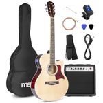 Max SHOWKIT Beginner Electric Acoustic Guitar Kit with 40W Amplifier, Built-in Tuner, EQ, Natural Finish - Ultimate Guitar Starter Kit for All Skill Levels