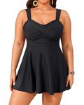 Aqua Eve Plus Size Two Piece Swimdress Women Swimsuit Flowy Tankini with Shorts Black