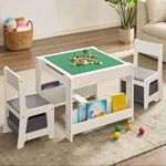 GTOLV Kids Table and Chair Set, 4 in 1 Wooden Activity Table with Bookshelves and Storage Drawer, 2 in 1 Detachable Tabletop for Toddlers Drawing, Reading