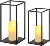 Eufrozy Modern Farmhouse Lantern Decor, Black Metal Candle Lanterns Decorative Indoor Set of 2, Rustic Candle Holder Decoration for Living Room/Home/Outdoor/Table/Fireplace Mantel/Wedding/Porch