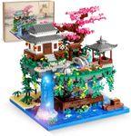 QLT Peach Blossom Pond Japan Flowers LED House Micro Building Blocks，Not Compatible with Lego Architecture Cherry Bonsai Gift Toys for Teens Adults 8-16 years+ (3320PCS)