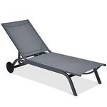 Giantex Patio Chaise Lounges Aluminum Recliner W/Adjustable 6 Backrest Positions and Wheels for Patio Beach Poolside Deck Chair Lounge Chair (1, Grey)