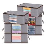 Lifewit 6 Pack Clothes Storage Bag Foldable Storage Boxes with Lids Underbed Wardrobe Storage Organiser with Sturdy Fabric Clear Window for Clothing Bedding Sweaters T-shirts Blankets, 35L, Light Gray