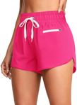 LASLULU Biker Shorts Women with Pockets Runninng Gym Shorts Tummy Control Dolphin Spandex Sweat Shorts Workout Hiking Active Shorts(Red Small)